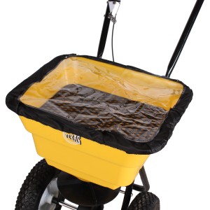 Texas Zentrifugalstreuer CS3600: Gelber Streuwagen mit Abdeckung für Dünger, Saatgut und Streusalz.