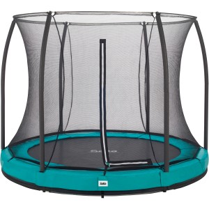 Grünes Salta Comfort Edition Bodentrampolin ø 251 cm mit Sicherheitsnetz.