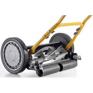 Stiga Spindelmäher SCM 240 R, Handrasenmäher mit Stahlmessern und gelbem Griff.