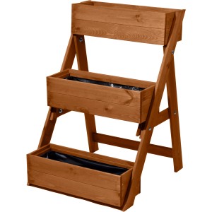 Dobar Hochbeet Pflanztreppe aus Holz (Bernstein) mit 3 Pflanzkästen, ideal für Kräuter und Gemüse.