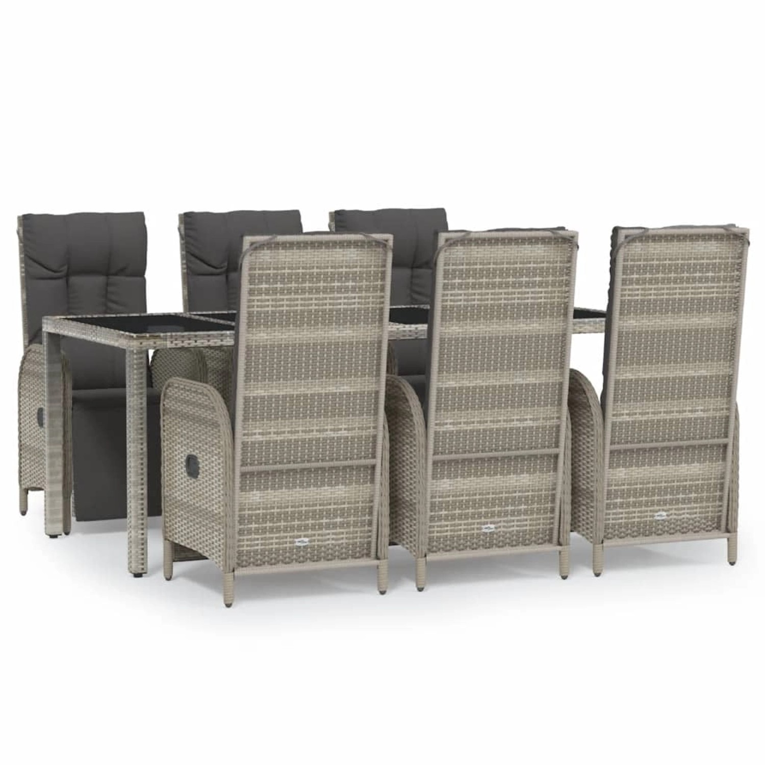 vidaXL 7-Tlg Garten-Essgruppe mit Kissen Grau Poly Rattan 3185033