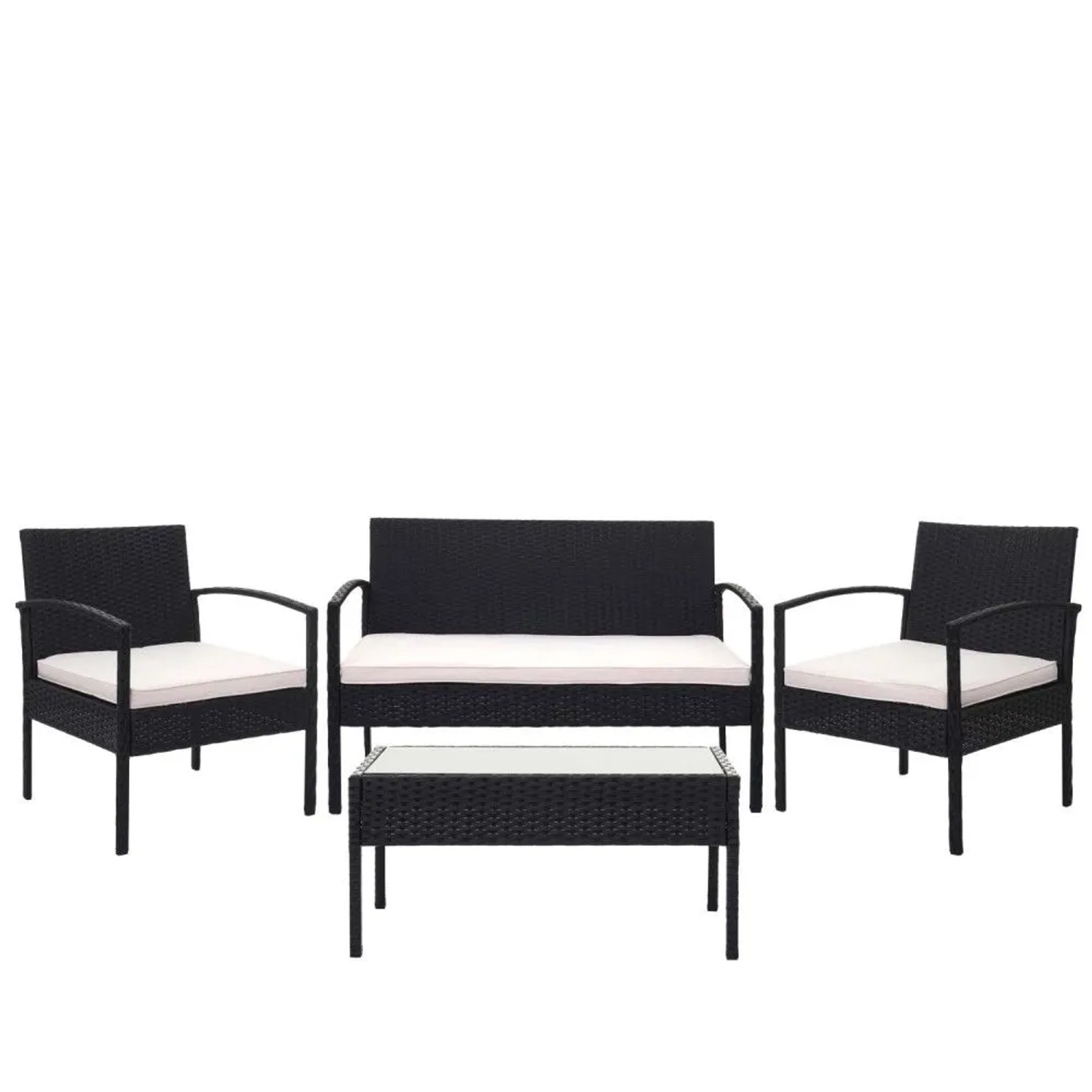 MCW Poly-Rattan Garnitur F56 4-teilig Schwarz Kissen Creme