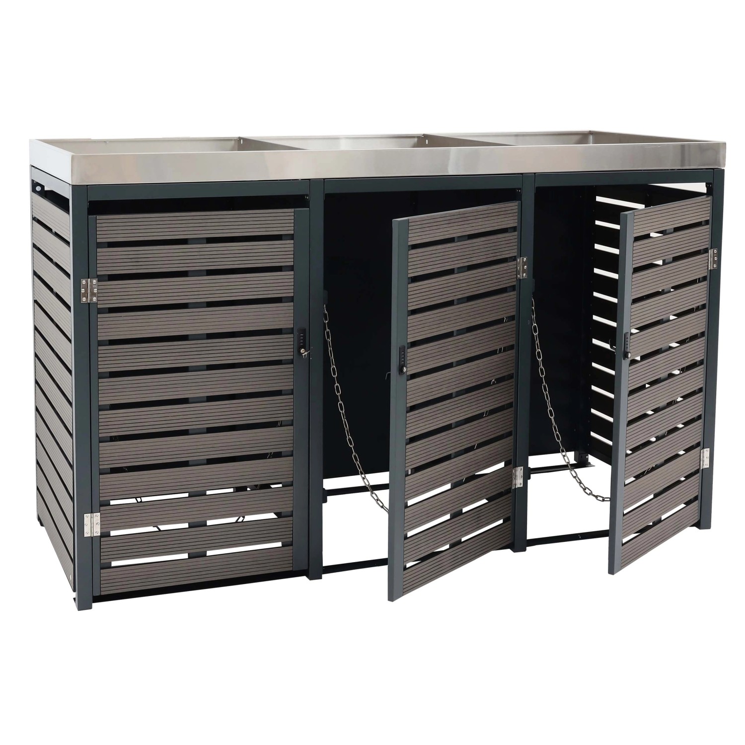 MCW Mülltonnenverkleidung K14 Anthrazit für 3 Tonnen (80-240L) mit Pflanzkasten und Kippvorrichtung.