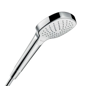 Hansgrohe Croma Select E Vario Handbrause, Chrom/Weiß, 110mm. Wassersparender Duschkopf mit 3 Strahlarten.