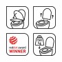 Piktogramme: baliv WC-Sitz Aduja Funktionen (Absenkautomatik, Quick-Release, Belastbarkeit, Red Dot Award)