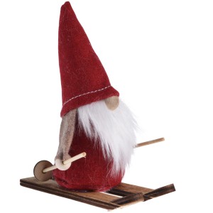 Dekorativer Filz-Zwerg (13 cm) auf Skiern mit roter Mütze, Weihnachtsdekoration.