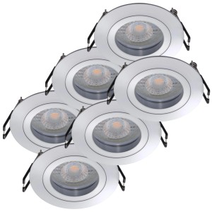 6er Set schwenkbare Einbaustrahler Lyon, Aluminium, silber, 3000K Warmweiß, 1,9W, runde Deckenspots.