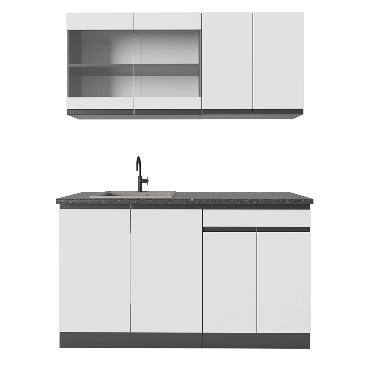 Vicco R-Line Singleküche Weiß/Anthrazit 140 cm AP Anthrazit günstig online kaufen