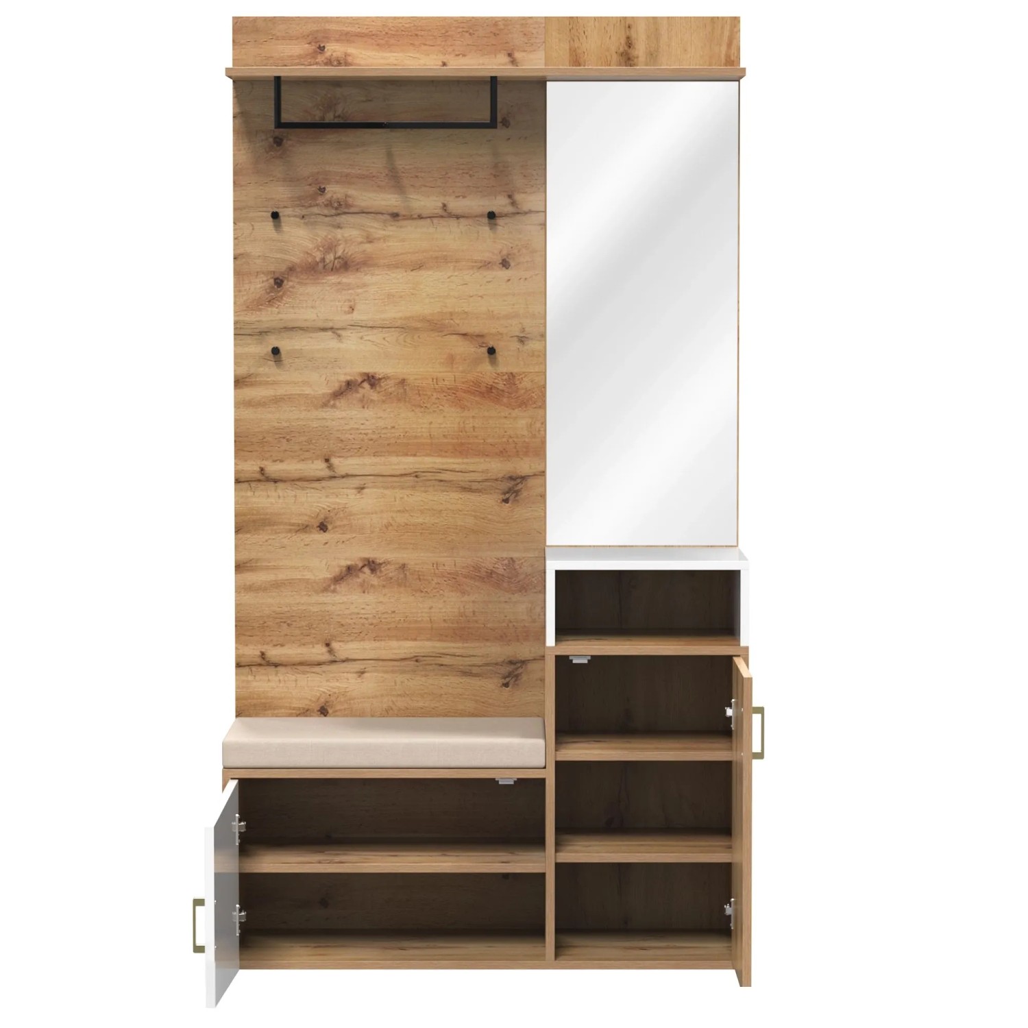 Okwish Garderoben Set Mit Kleiderhaken Spiegel Schuhschrank Sitzbank 104x38.5x190cm Weiß