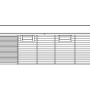 Skizze Gartenhaus Namur, 690x250 cm, Schiefergrau, mit seitlicher Überdachung und Lamellenwand.