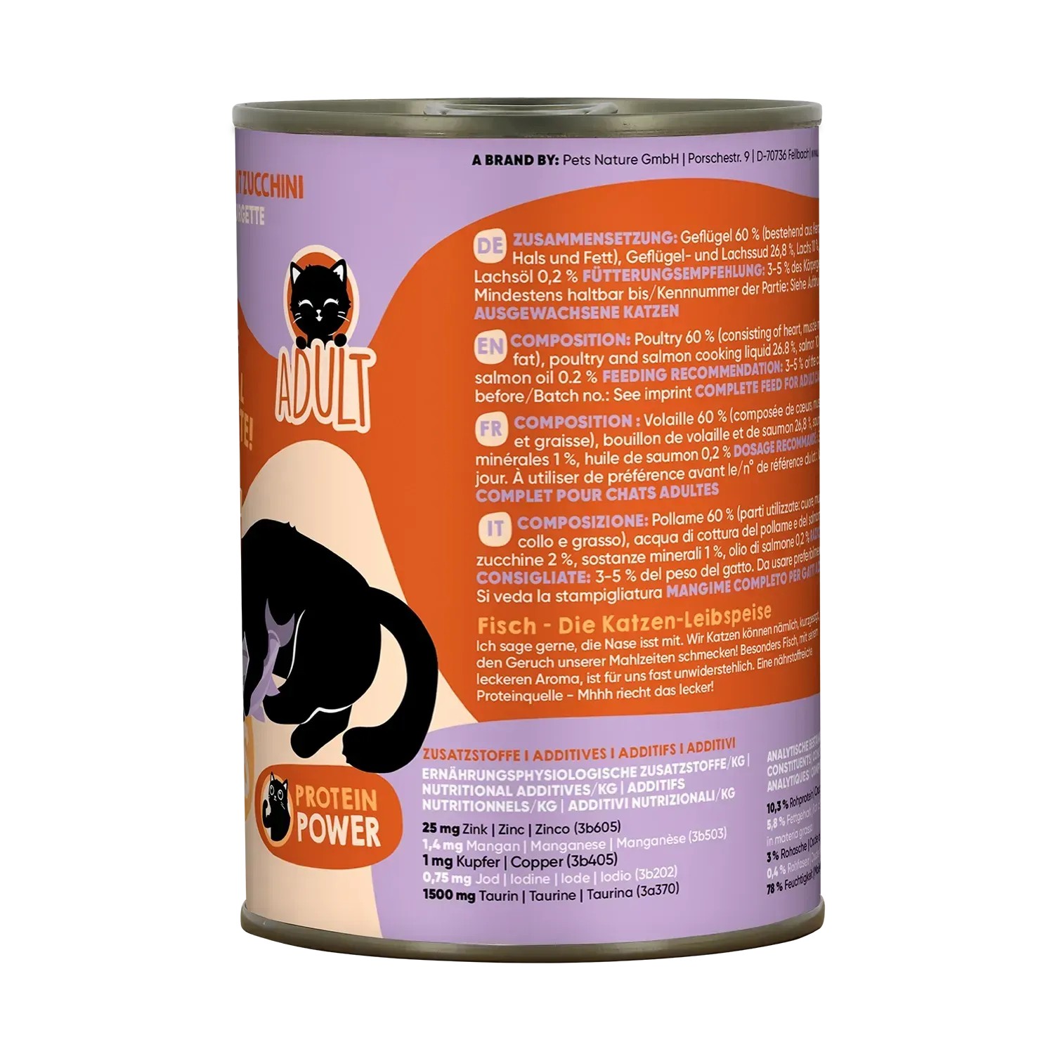 Lucky Lou Katzen-Nassfutter Adult Geflügel & Lachs, 400g Dose.