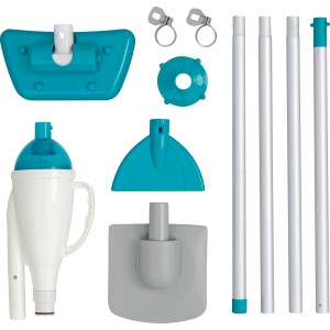 Bestway AquaPristine Poolsauger Set: Sauger, Bürste, Stiel, Schlauch für sauberen Poolboden.