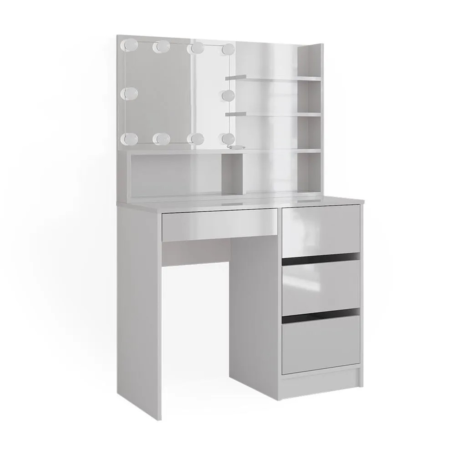 Vicco Schminktisch Sherry Weiß 90 x 140 mit Spiegelregal und LED-Lichterkette