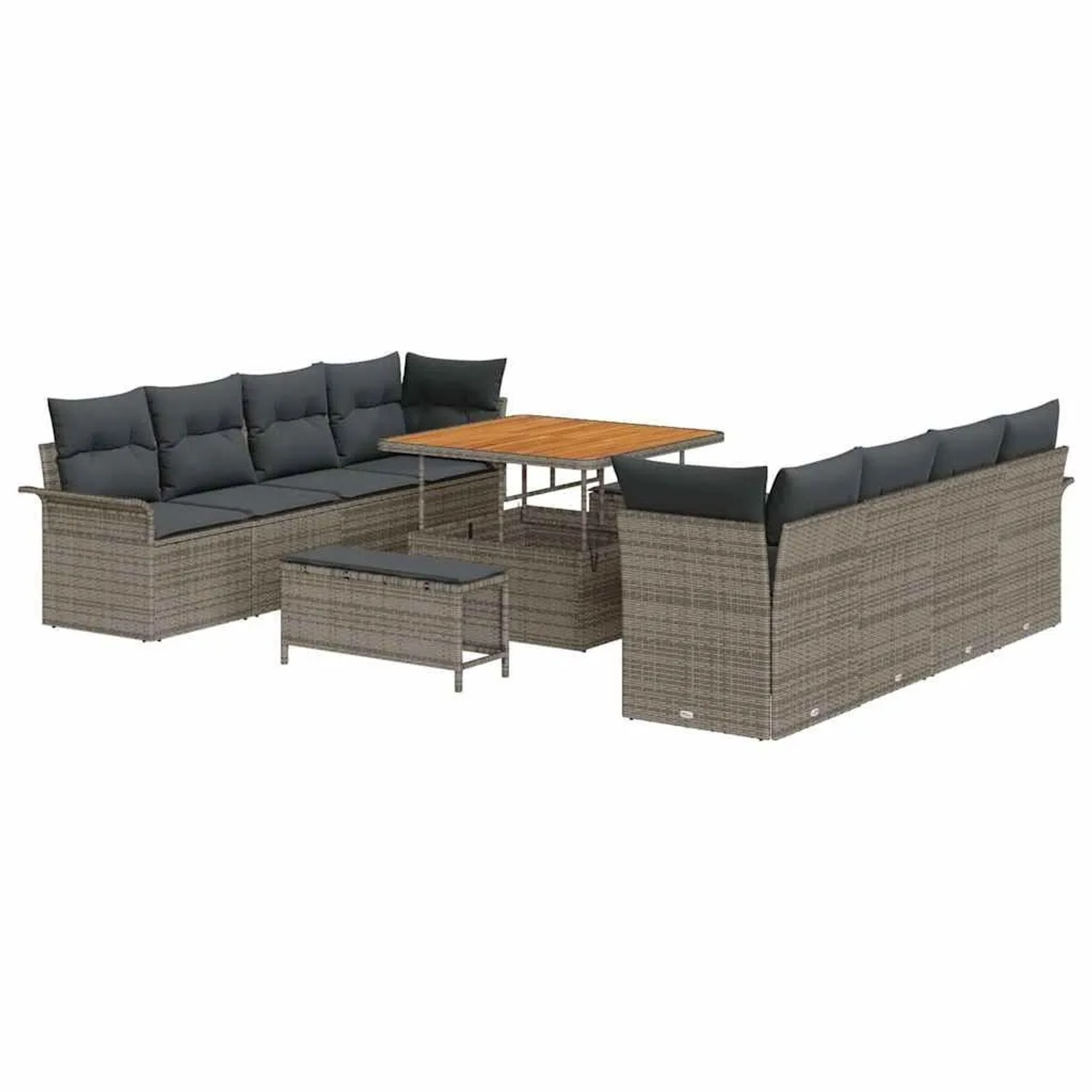 vidaXL Garten-Sofa-Set mit Kissen mit Speicher 11-Tlg Grau 3364068