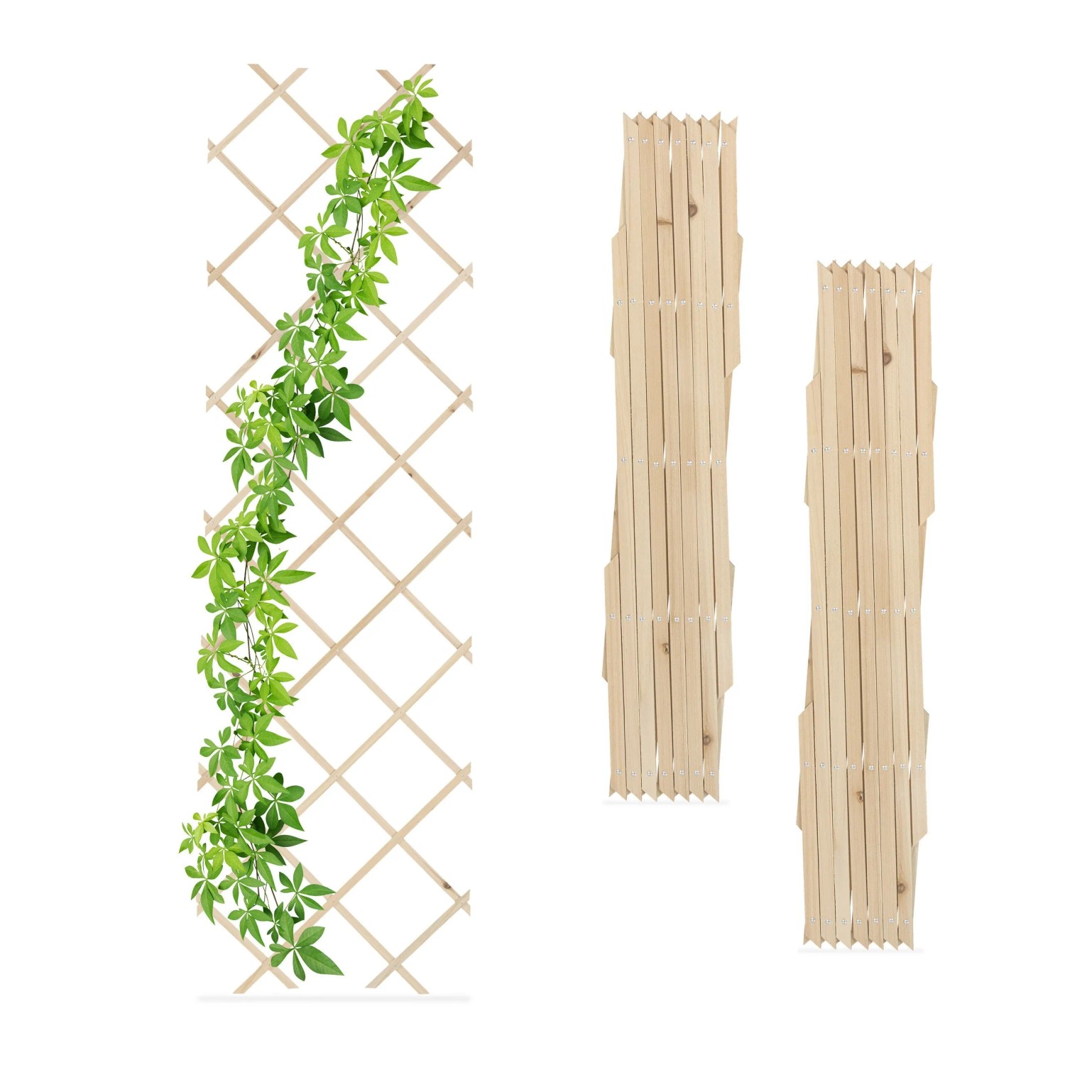 Relaxdays Rankgitter 3er Set Tannenholz Natur Ausziehbar 180 cm x 60 cm x 1 cm