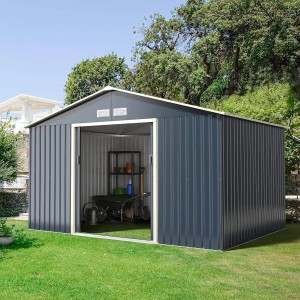 Costway Gerätehaus aus Metall, 340x255x210 cm, mit Schiebetür und Lüftungsöffnungen.