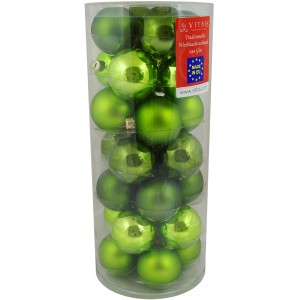 Grüne Vitbis Weihnachtskugeln, 28 Stück, Glas, glänzend und matt, in transparenter Dose.