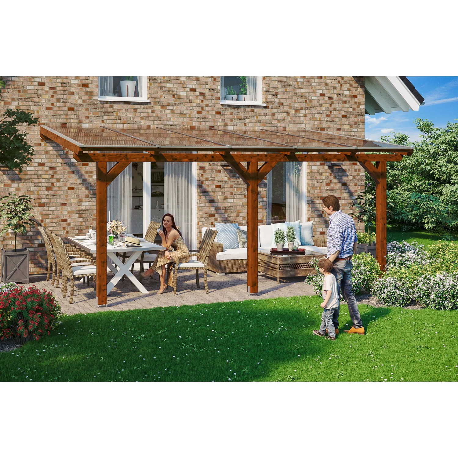 Skan Holz Terrassenüberdachung Andria 541 x 250 cm Leimholz Nussbaum