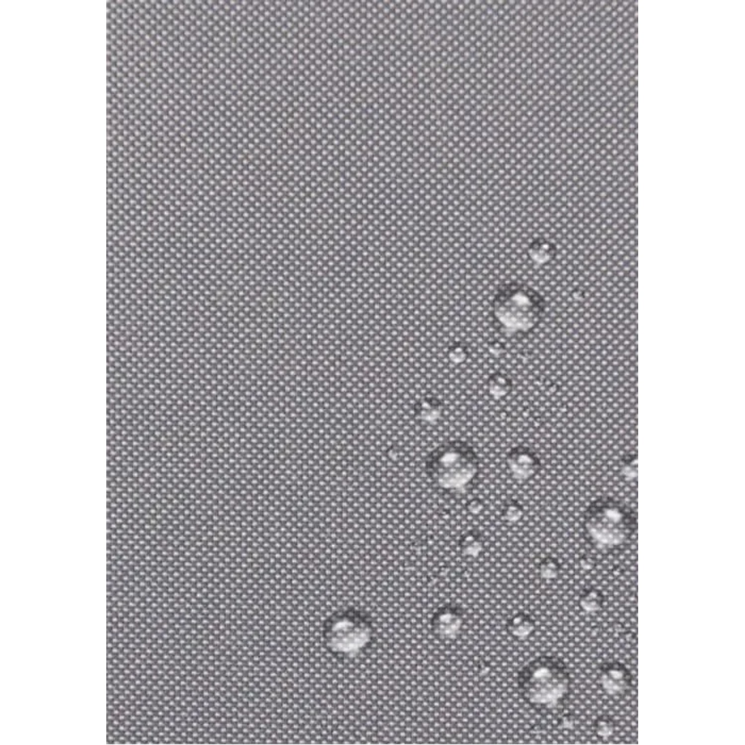 Detailaufnahme: Graues Bankkissen mit Wassertropfen, wasserabweisend.