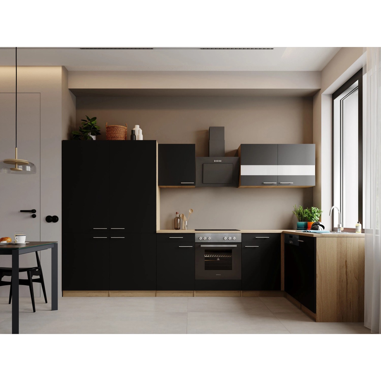 Respekta Merle L-Küche 340 cm French Door Optik Schwarz
