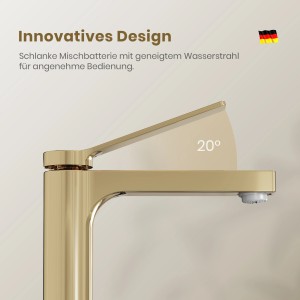 Emke Wasserhahn Waschbeckenarmaturen 195 x 173 x 46 mm Champagnergold Mischbatterie Küchenarmatur mit Luftsprudler