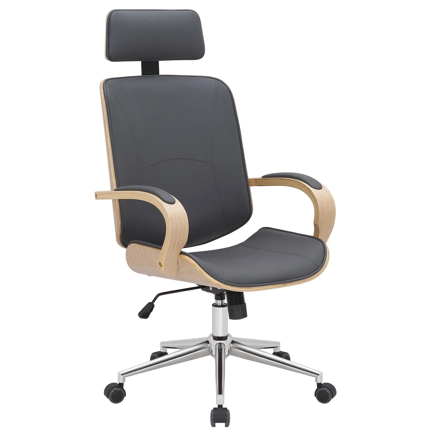 DELUKE Bürostuhl Chefsessel KINGO 118x70x70 Natur/Grau Kunstleder Metall Gestell Ergonomische Bürostühle Homeoffice Stuhl