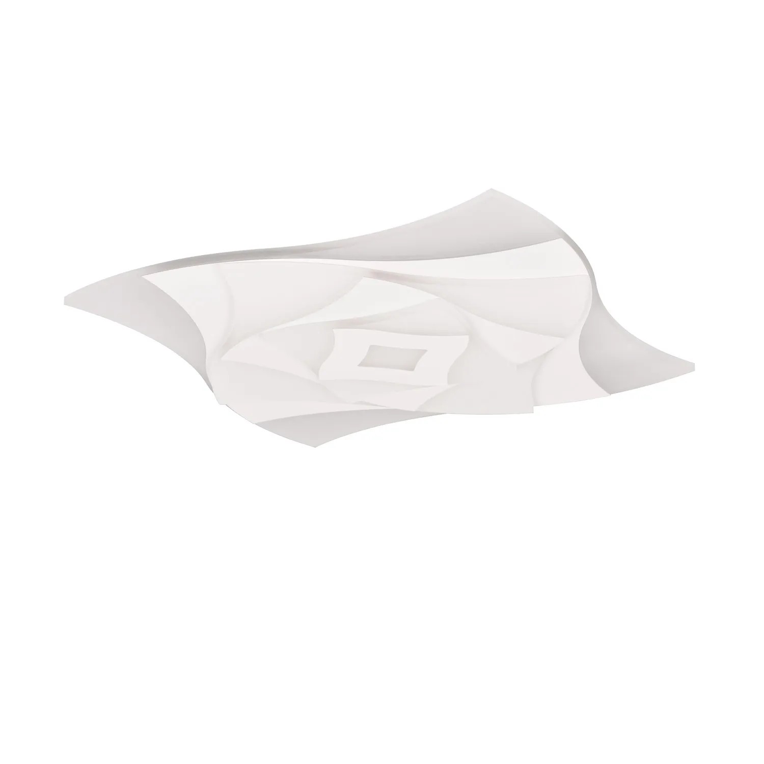 Moderne, weiße Trio LED Deckenleuchte Akita, 48x48cm, mit geometrischem Design.