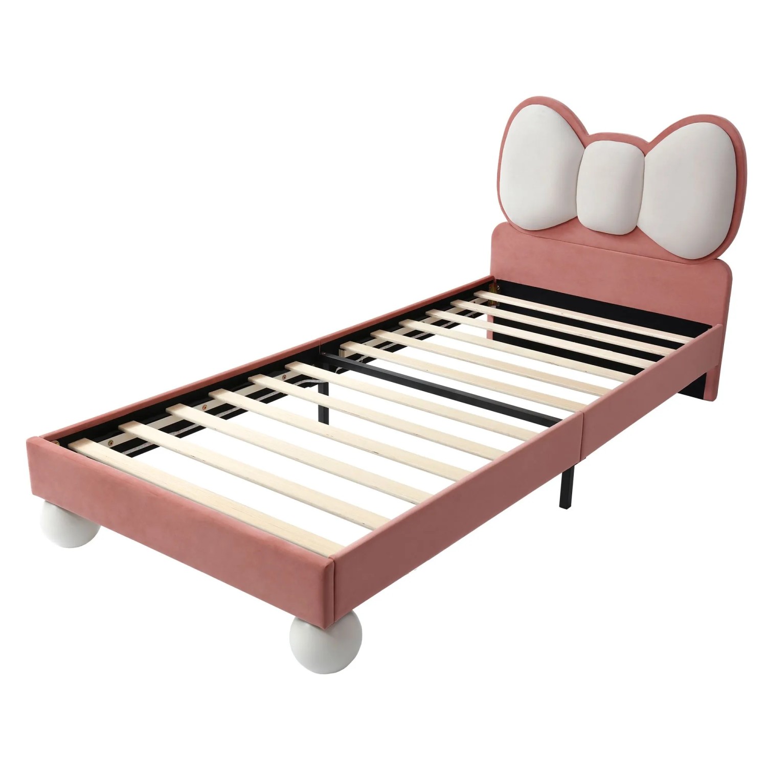okwish Polsterbett 90x200cm mit LED Kinderzimmer Beige Rosa ohne Matratze