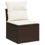 Braunes Gartenmöbel-Element aus Rattan mit cremefarbenen Kissen, Teil einer vidaXL Sofagarnitur.