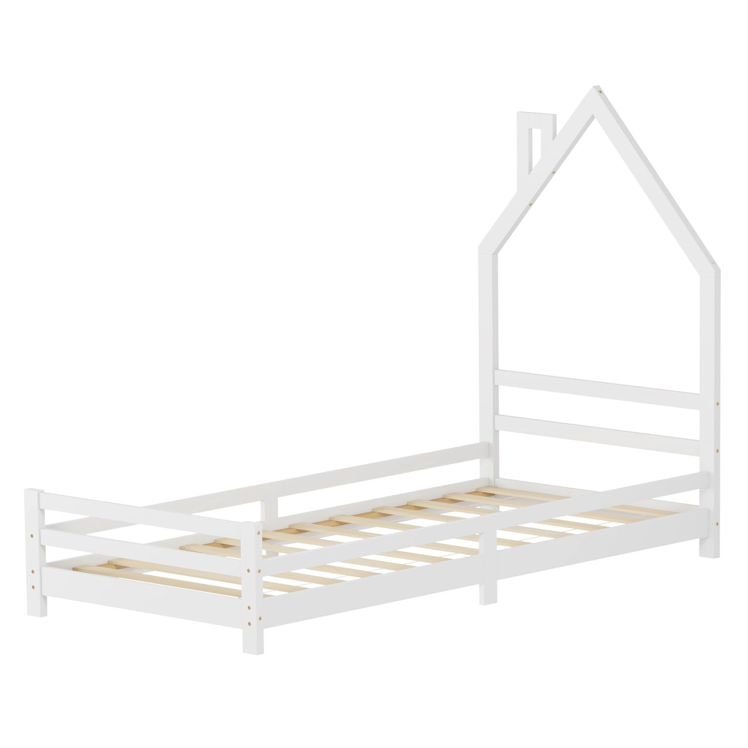 Ml-Design Kinderbett Hausoptik 90x200 cm Weiß Kiefernholz Massiv günstig online kaufen