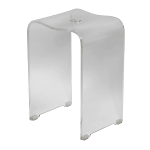 Transparenter Acryl Duschhocker mit rutschfesten Gummifüßen. Moderner Badhelfer für Dusche und Bad.
