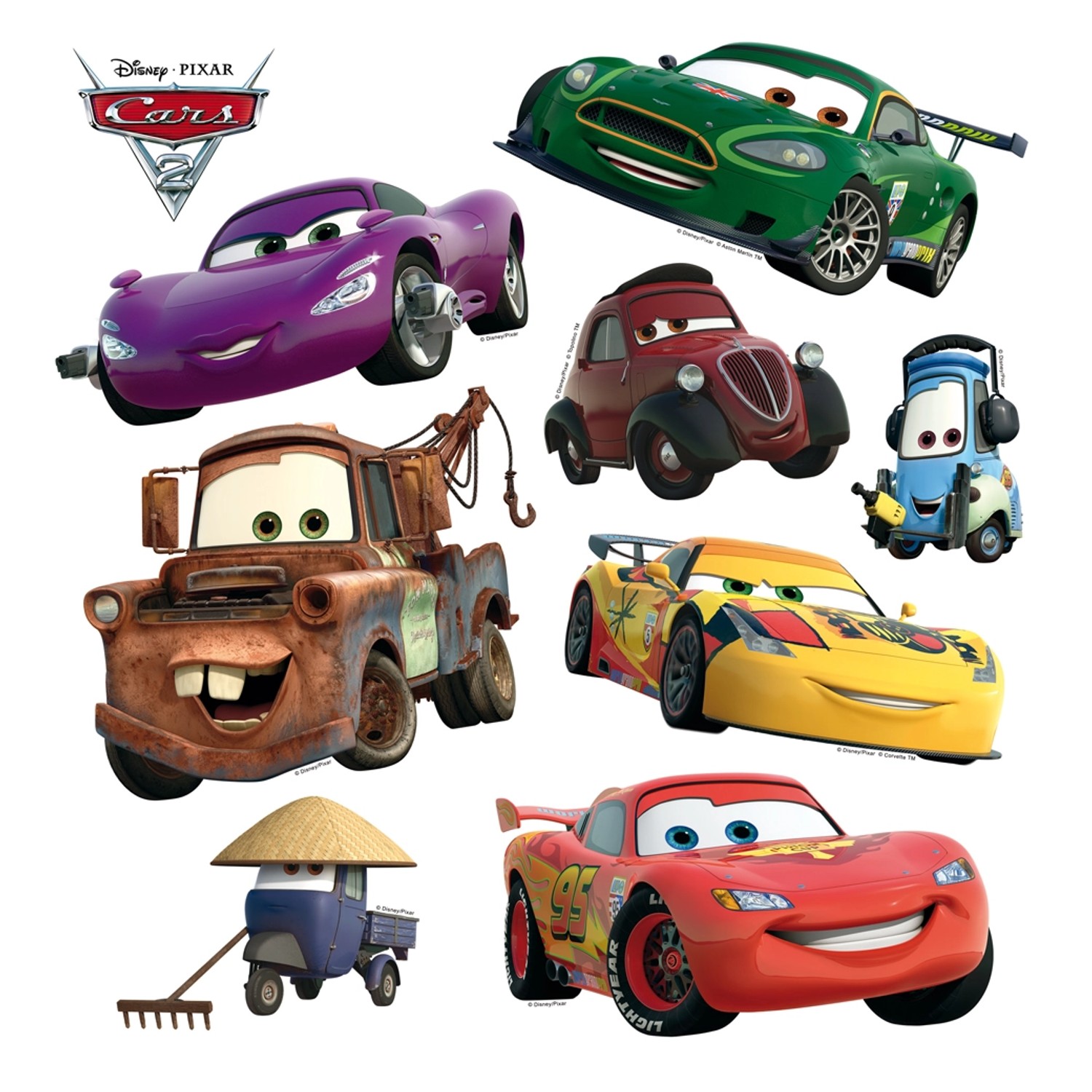 Disney Wandtattoo Cars Grün Gelb und Rot 30 x 30 cm 600220 günstig online kaufen