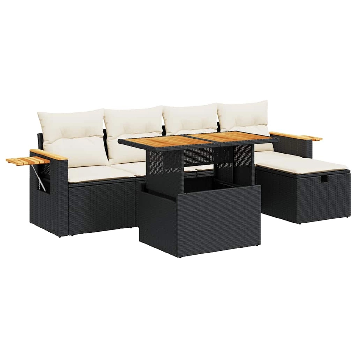 vidaXL 6-Tlg Garten-Sofagarnitur mit Kissen Schwarz Poly Rattan 3328127 günstig online kaufen
