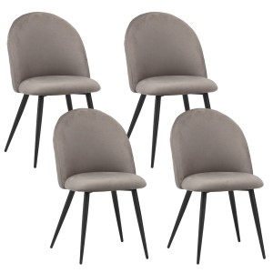 4er Set Albatros Esszimmerstühle CAPO, grauer Samtbezug, schwarze Beine.