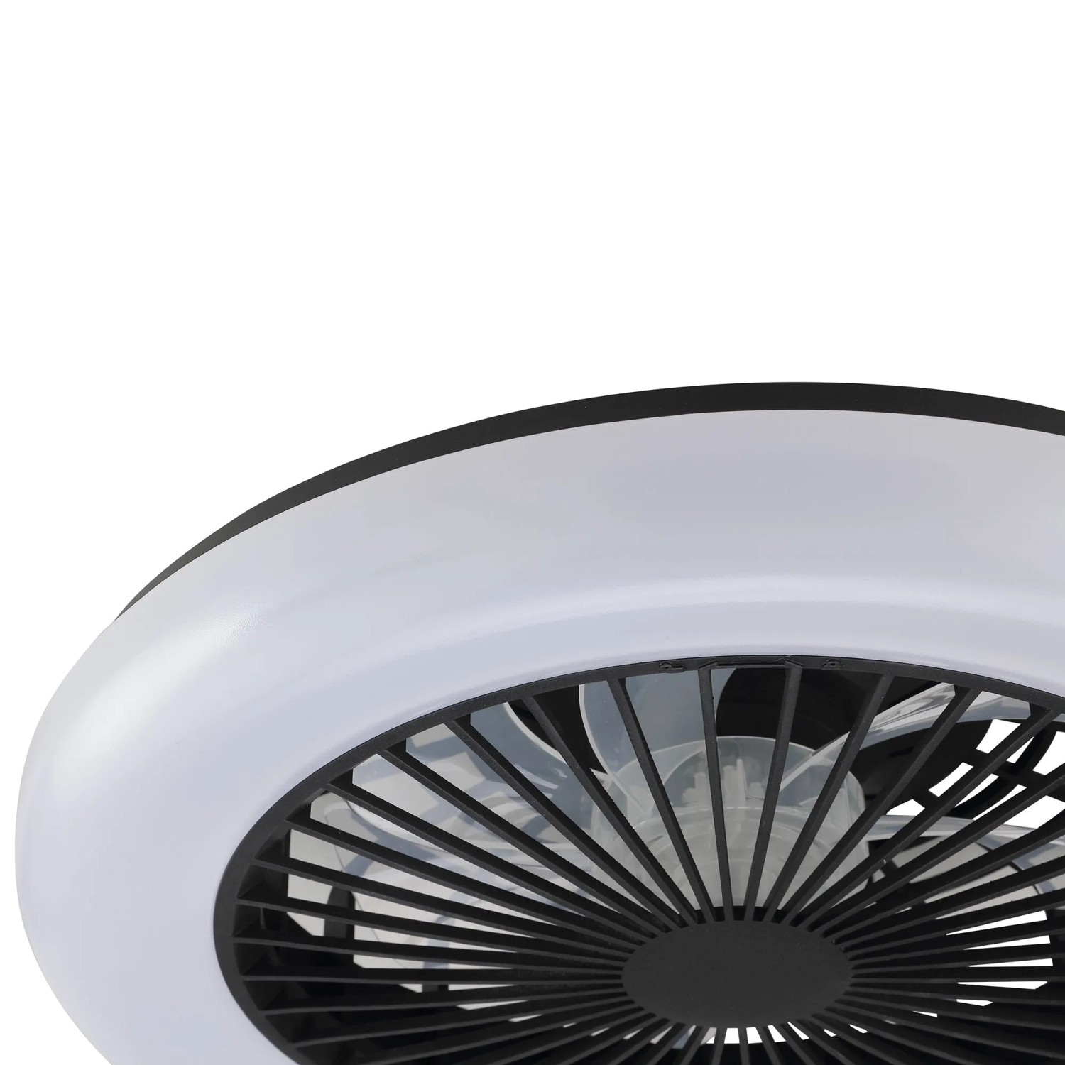 Schwarze LED-Deckenleuchte Montero mit Ventilator, Ø 42 cm. Moderne Deckenlampe mit Lüfter.