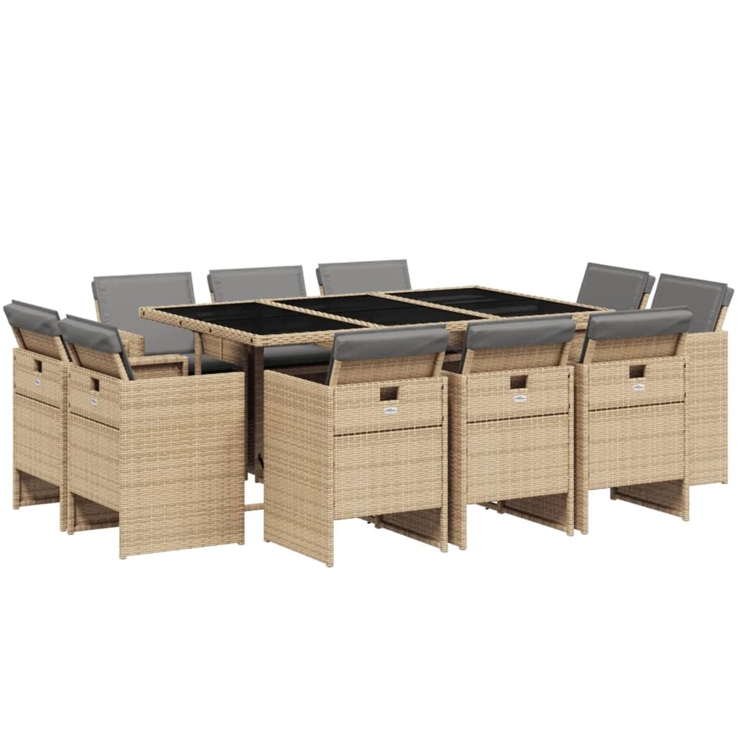 vidaXL 11-Tlg Garten-Essgruppe mit Kissen Beigemischung Poly Rattan 3277799 günstig online kaufen
