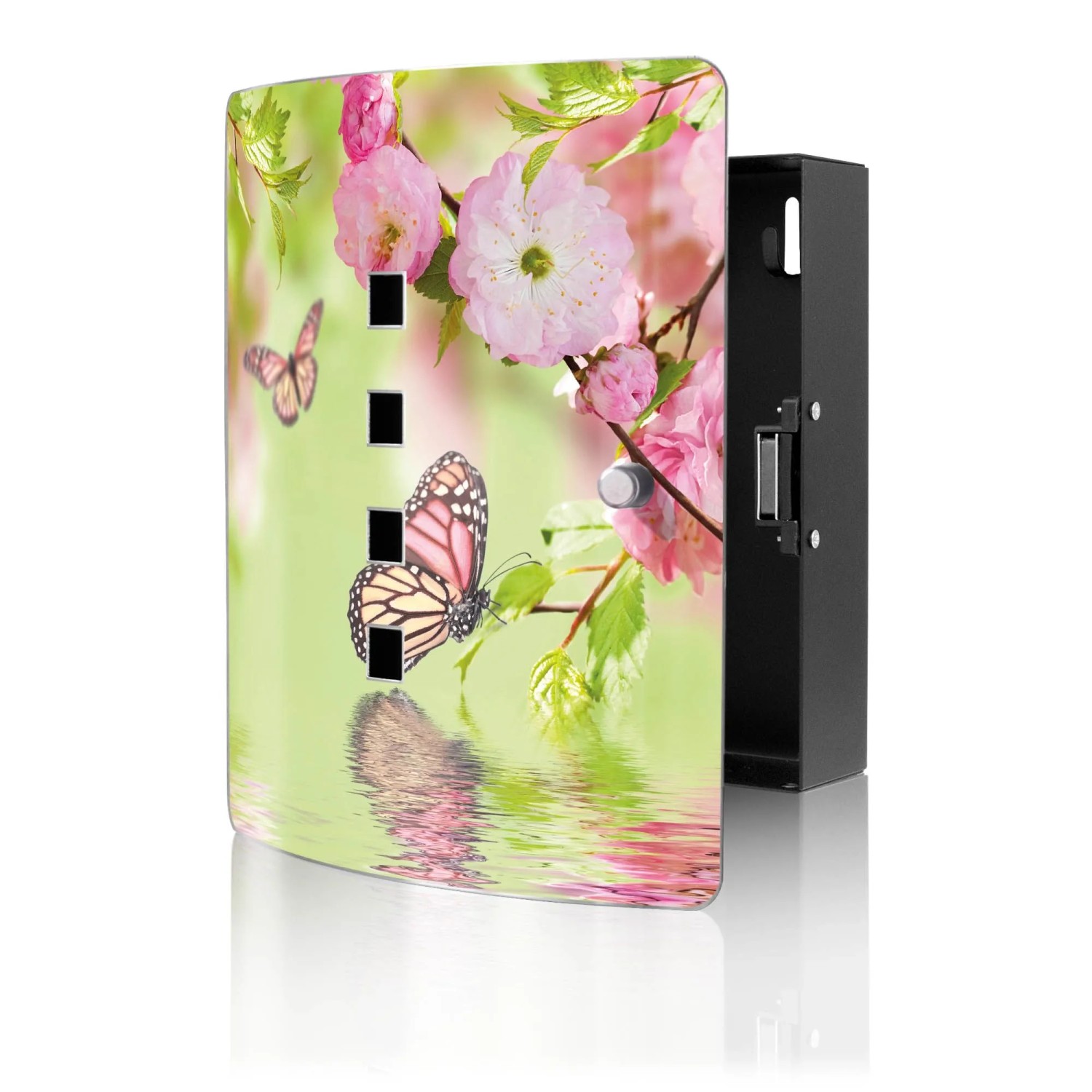 Banjado Design Schlüsselkasten Aus Edelstahl Für 10 Schlüssel 24x21,5x7cm Mit Magnetverschluss Motiv Japanische Kirschblüte
