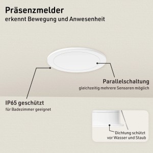 Weißer Oktaplex Noa HF Präsenzmelder 360 Grad für Deckenmontage.