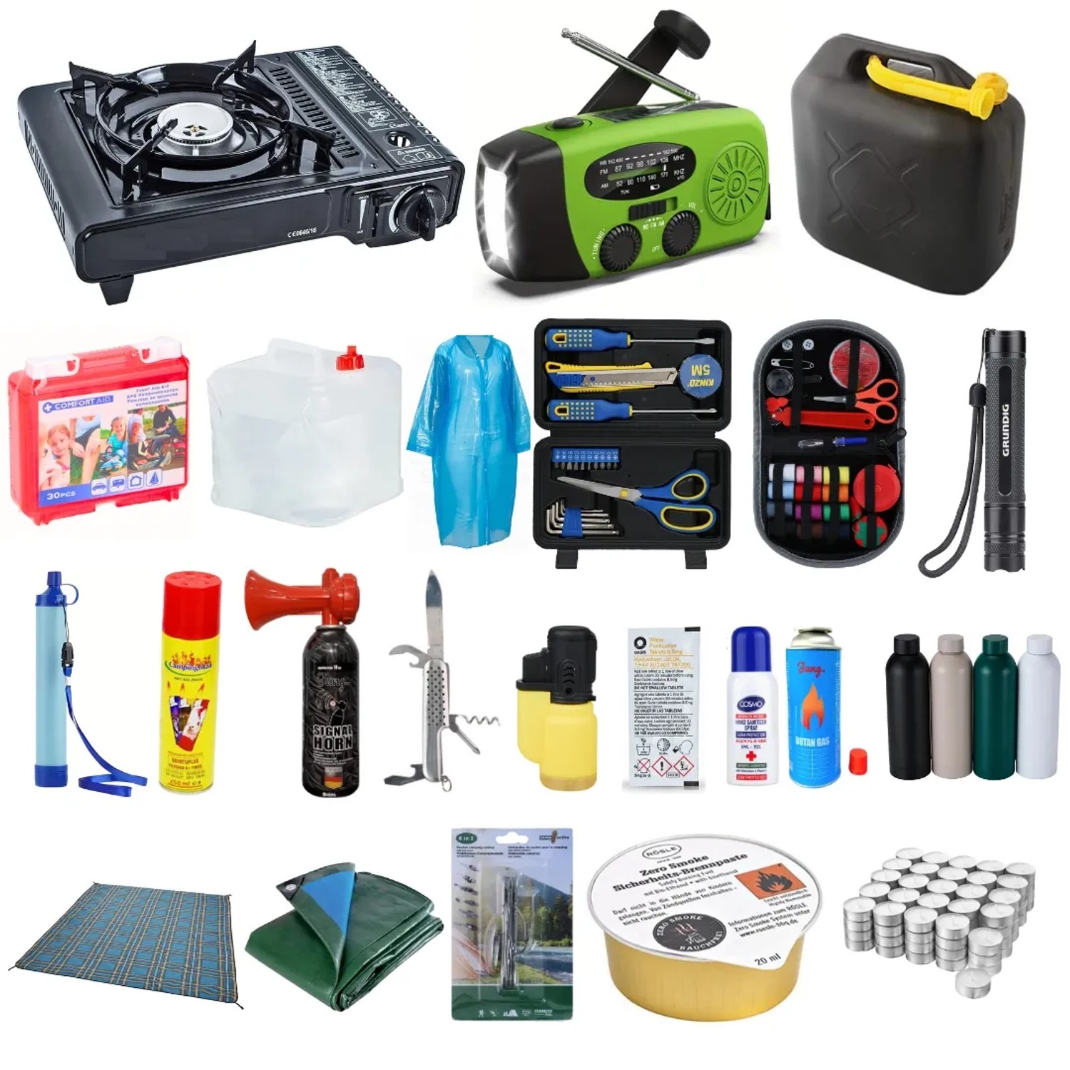 JUNG BLACKOUTPro Notfall Survival Kit 318 tlg Blackout Vorsorge Set M Prepper Notfallausrüstung Katastrophenschutz Camping Outdoor Emergency Set