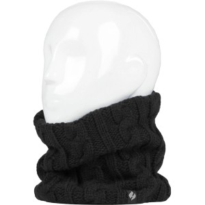 Schwarzer Heat Holders Halswärmer für Damen, Universalgröße, aus Strick mit Zopfmuster.