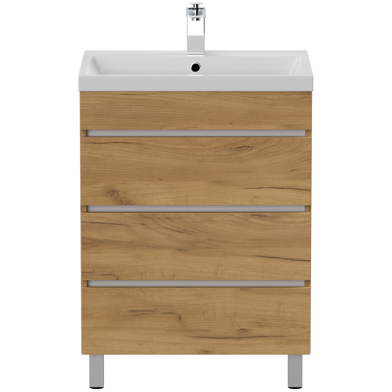 Posseik Stand-Badmöbel Fellini 60 mit 3 Grifflosen Schubladen Eiche Gold günstig online kaufen