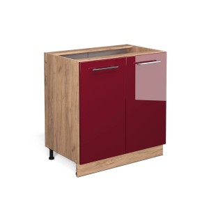 Vicco Spülenunterschrank Fame-Line, Bordeaux Hochglanz/Goldkraft Eiche, 80 cm breit, ohne Arbeitsplatte.