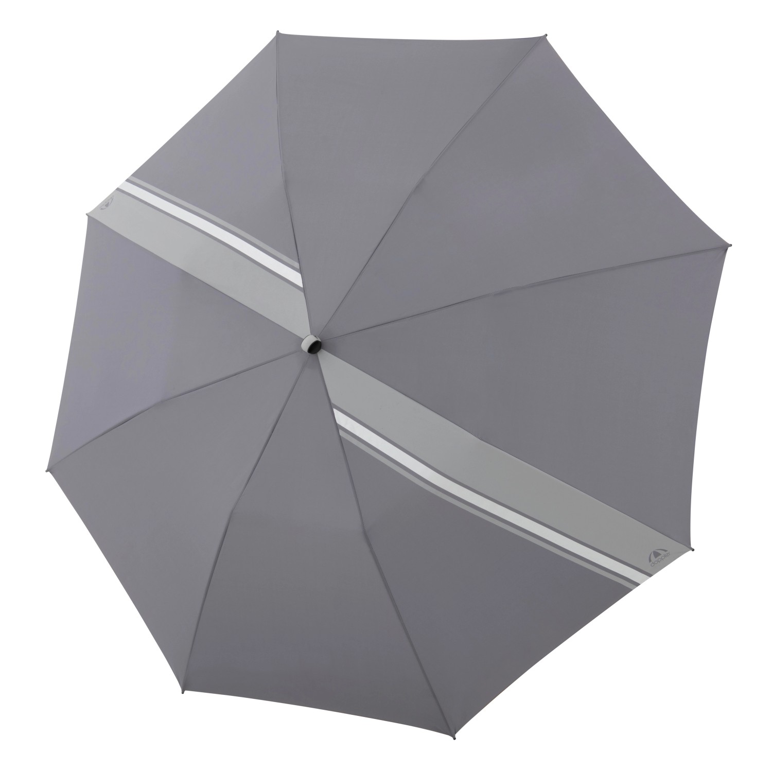 Geöffneter, anthrazitfarbener Doppler Marktschirm Expert, Ø 156 cm, mit Knickfunktion und Streifenmuster.