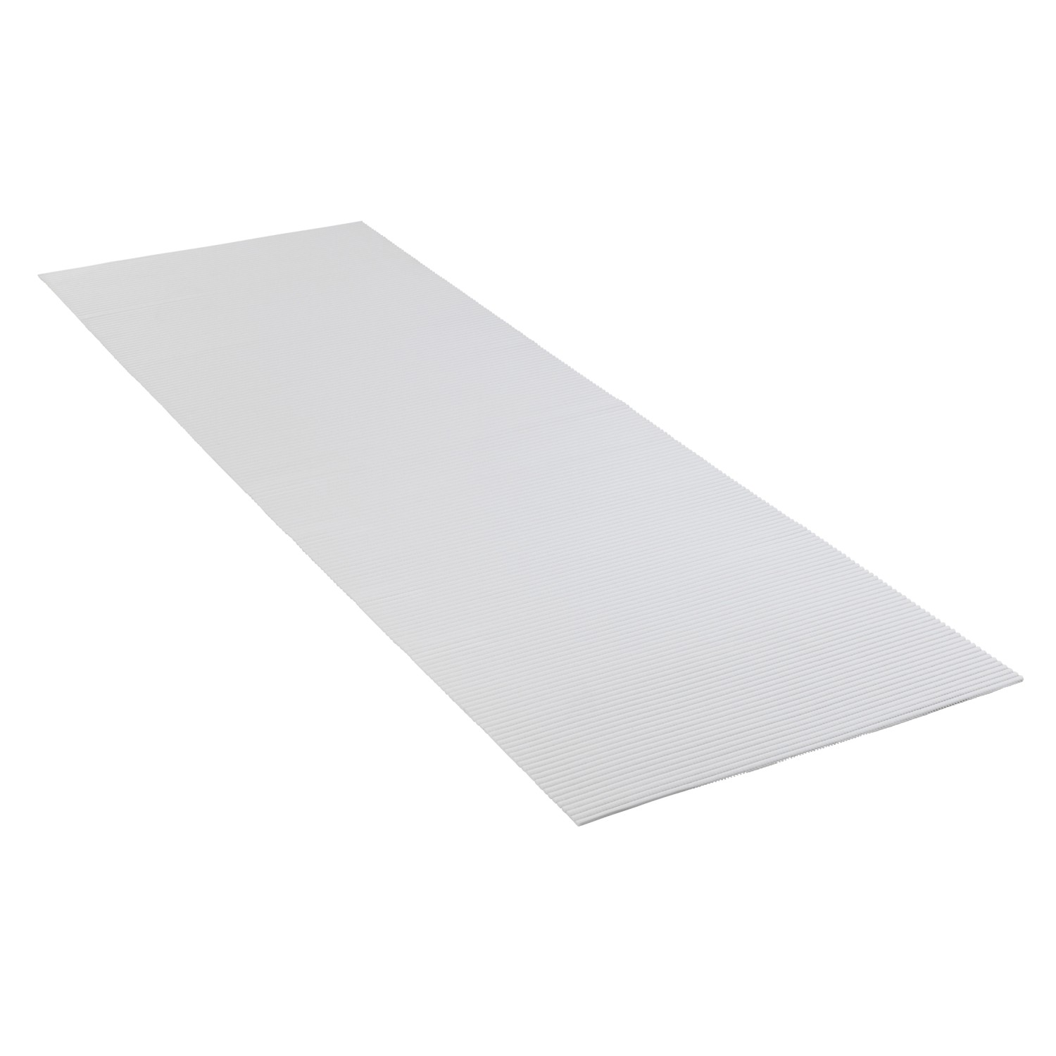 Weiße Wenko Badematte (65x200 cm) aus Kunststoff, vielseitig einsetzbar als Badteppich oder Küchenläufer.