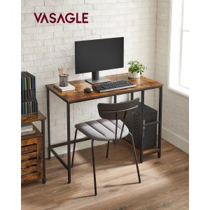 Vasagle Schreibtisch in Braun-Schwarz mit 2 Ablagen und Metallrahmen, ideal fürs Home-Office.