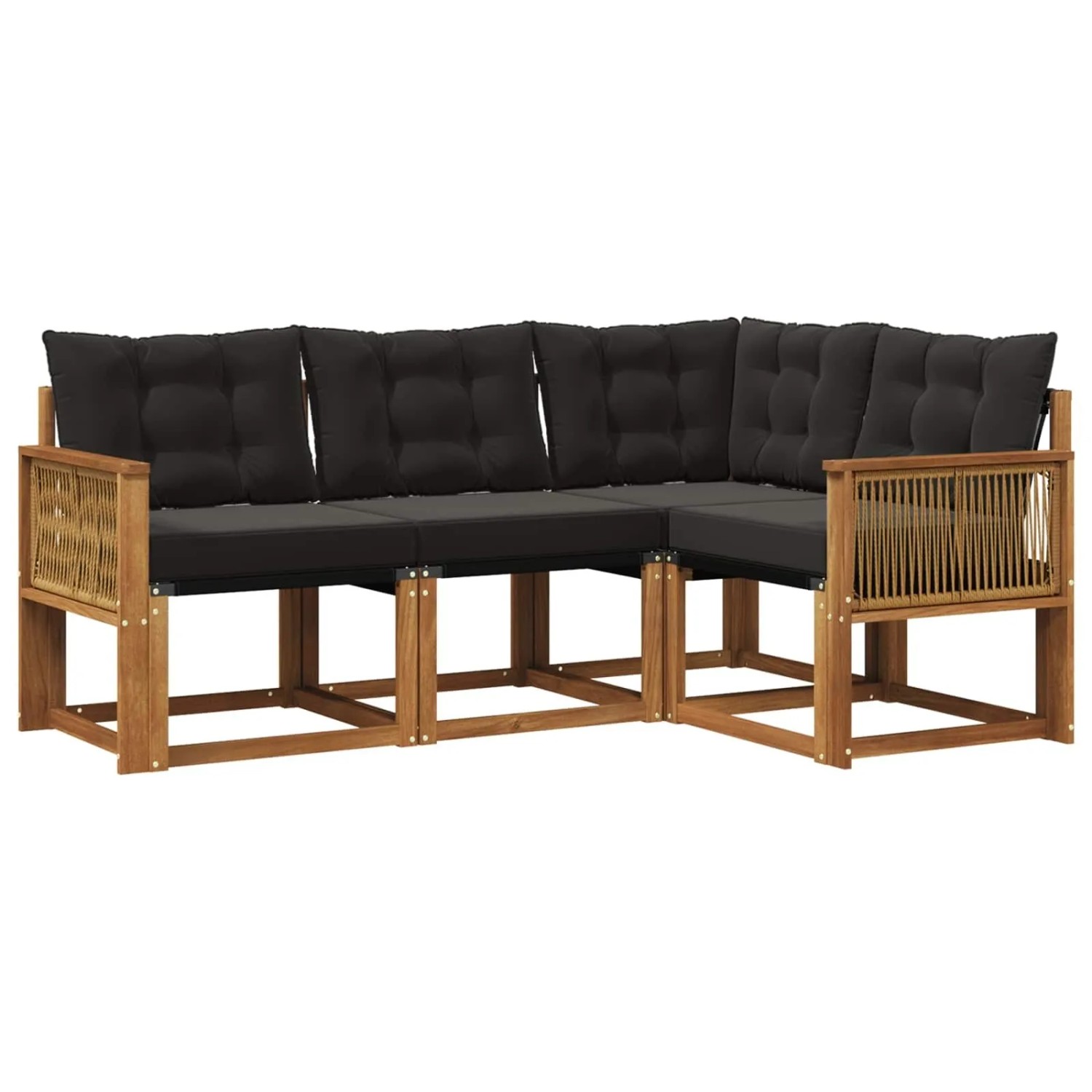 vidaXL Outdoor-Sofagarnitur mit Kissen 4 Stk Natur und Schwarz 3381924