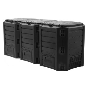 Schwarzer Nature Kompostsilo aus Kunststoff, 1200 l, mit Deckel. Praktische Gartenhilfe für die Kompostierung.