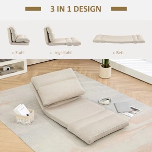 HOMCOM Bodenstuhl beige, 6-fach verstellbar, als Stuhl, Liege & Bett nutzbar. Klappbares Bodensessel Sofa.
