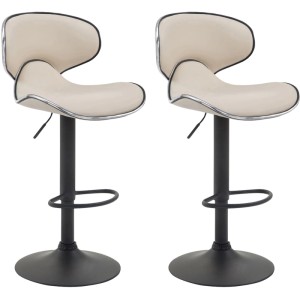 2er Set Barhocker FAMIR, creme Kunstleder, schwarzes Gestell mit Fußstütze.