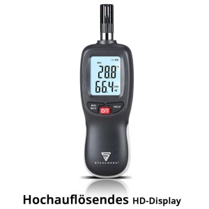 Digitales STAHLWERK Luftfeuchtigkeits- und Temperaturmessgerät mit HD-Display, zeigt 28.8 °C und 66.4 %RH.